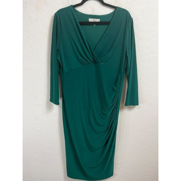 Kasper Emerald Green Dress with Lining Mock Wrap Style Wrap inspired Dress Sz 16 - Picture 2 of 9
